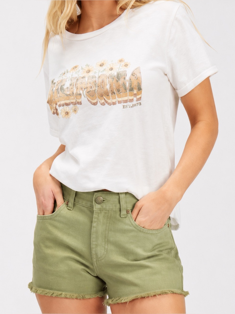 Billabong Drift Away High Rise Denim‎ Cutoff Shorts Avocado NWT